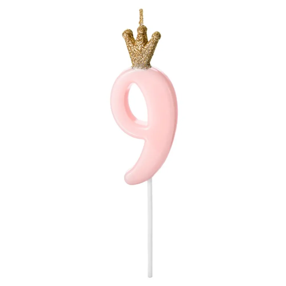 Tårtljus Siffra med Krona Rosa