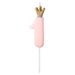 Tårtljus Siffra med Krona Rosa