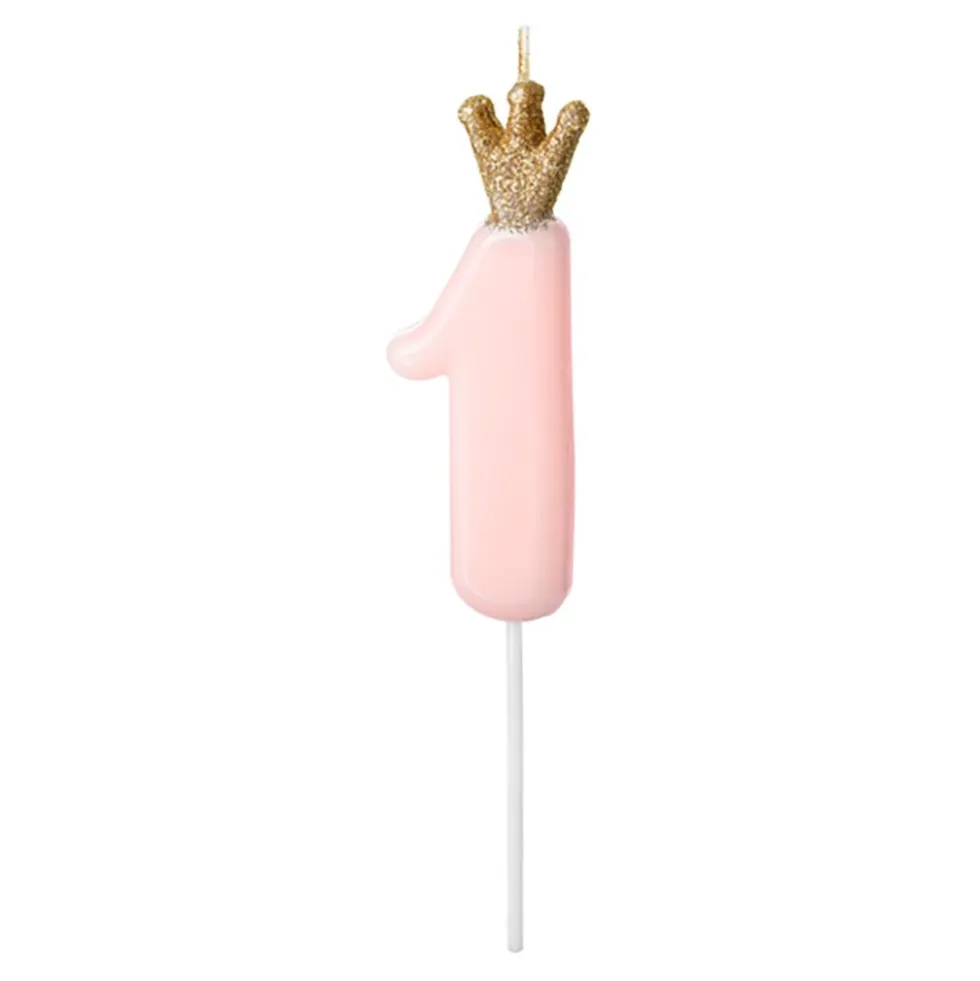 Tårtljus Siffra med Krona Rosa