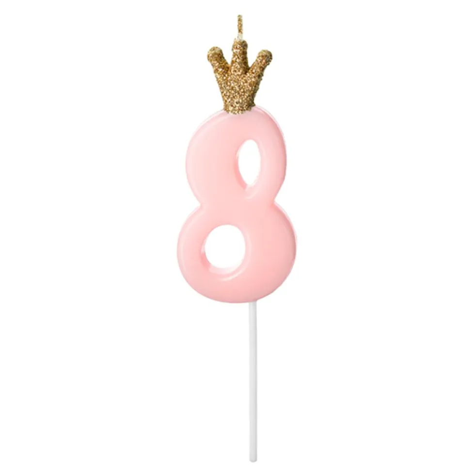 Tårtljus Siffra med Krona Rosa