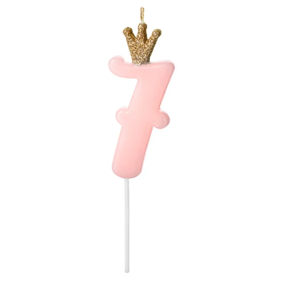 Tårtljus Siffra med Krona Rosa