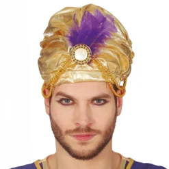 Turban Guld med Fjäder