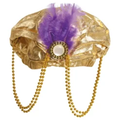Turban Guld med Fjäder