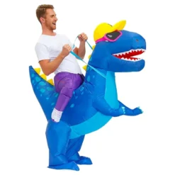 Uppblåsbar Ridande Dinosaurie Blå Maskeraddräkt