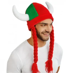 Vikingahjälm Röd/Grön med Flätor
