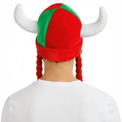 Vikingahjälm Röd/Grön med Flätor