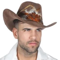 Western Cowboyhatt Brun med Fjädrar