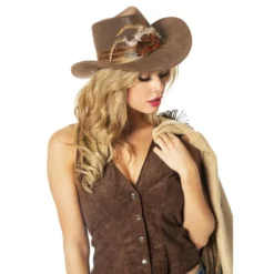 Western Cowboyhatt Brun med Fjädrar
